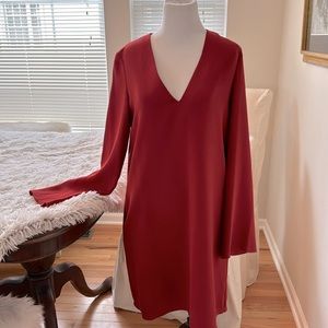 Theory shift dress, lined, bell sleeves, pockets, lovely rust color